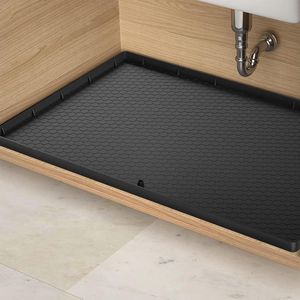 Silicone Bottom Sink Mat 34 x 22 Inch with Drain Hole - Waterproof and Easy to Clean Kitchen Cabinet Liner for Kitchen Bathroom (Black)