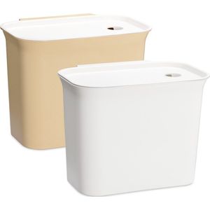 Navaris 2x hangende vuilnisbakken - Set van 2 afvalbakken - Prullenbakjes met deksel voor aan kastdeuren - 5L - Voor keuken & badkamer - Wit en beige