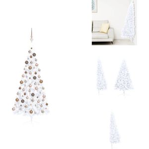vidaXL Kunstkerstboom - PVC - 115 cm breed - wit - met LED-verlichting - inclusief kerstballen en piek - USB-aansluiting - Decoratieve kerstboom