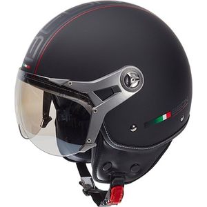 BEON DESIGN B Scooter helm met vizier - Geschikt als Scooter Brommer Motor Snorfiets helm - Retro Vespa scooterhelm - Volwassenen - M - Mat Zwart - Gratis helmtas