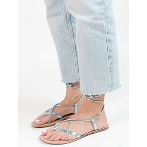 Sacha - Dames - Mintgroene metallic leren sandalen - Maat 39