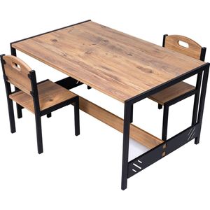 Industrial Living Speeltafel - Kindertafel met 2 stoeltjes - Activiteitentafel - Kinderkamer Meubels - Kinderbureau - Hout - Metaal - Walnoot