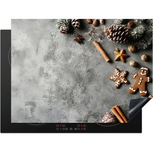 KitchenYeah® Inductie beschermer 70x52 cm - Winter - Kerst - Beton print - Dennenappels - Kookplaataccessoires - Afdekplaat voor kookplaat - Inductiebeschermer - Inductiemat - Inductieplaat mat - Keuken decoratie