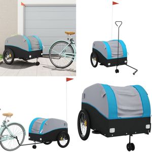 vidaXL Fietstrailer 45 kg ijzer zwart en blauw - Fietstrailer - Fietstrailers - Fiets Trailer - Fiets Duwkar
