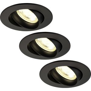 Ledvion Set van 3 LED Inbouwspots Rio, Zwart, 5W, 2700K, 85 mm, Dimbaar, Rond, Badkamer Inbouwspots, Plafondspots, Inbouwspot Frame