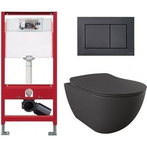 Tece Toiletset - Inbouw WC Hangtoilet wandcloset - Creavit Mat Antraciet Tece Now Glans Zwart