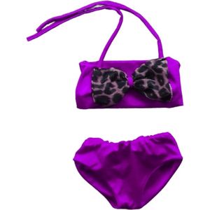 Maat 140 Bikini paars panterprint strik badkleding baby en kind zwem kleding leopard tijgerprint