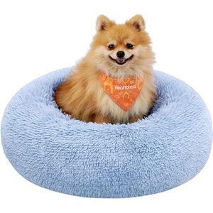 hondenmand, rond donutvormig bed, bank, afneembaar en wasbaar centraal kussen, zachte pluche stof, Ø60 cm, lichtblauw PGW038Q01