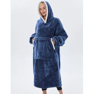 Lopoleis Fleece Deken Met Mouwen – Hoodie Deken - Fleece Plaid Deken – Hoodie Blanket – Donker Blauw – One Size Fits All