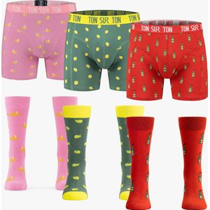 Ton Sur Ton - Color Pack - Multipack - Matchende sokken en boxershorts - Kerstcadeau - Cadeau voor man - Boxershort Heren - L / 41-46