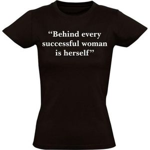Behind every successful woman dames t-shirt zwart | funny | cadeautip | grappig | maat L