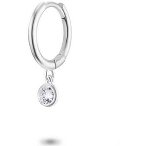 Twice As Nice Oorbel in zilver per stuk, oorring, hangende witte zirkonia, rond