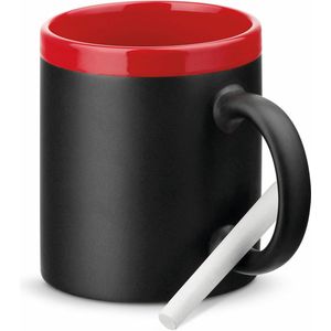 Luxe krijt koffiemok/beker - rood/zwart - keramiek - met krijt te beschrijven - 350 ml - Eigen naam