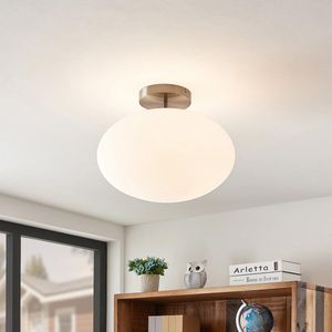 Lindby - plafondlamp - 1licht - ijzer, glas - H: 33 cm - E27 - nikkel satijn, opaalwit