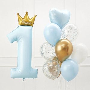 Verjaardag Ballonnen Set Blauw - Eerste Verjaardag Ballonnen Set - Cijfer Ballon 1 Jaar - Cijfer Ballon Een Jaar - Ballonnen Set Goud En Blauw - Stijlvolle Ballonnen Set - Chique Ballonnen - 1st Birthday Party - Verjaardag Versiering