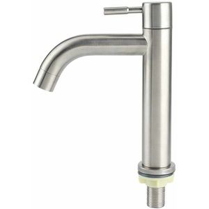 Badkamerkraan - Wasteltafelkraan - Gebogen - Kraan Koud Water - eengreeps wastafelkraan - Wastafelmengkraan - Keukenkraan - Enkele koudwaterkraan - badkamer wasbak kraan - roestvrij staal oppervlak wastafel kraan