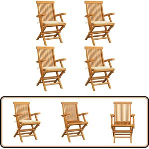 vidaXL Tuinstoelen - 4 stuks - Teakhout - Inclusief kussens Tuinstoelen Set - Teak Hout - Buitentools - Tuinset - Lounge Stoelen