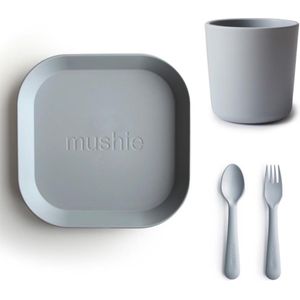 Mushie Serviesset |Set bord+beker+Vork en Lepel|4-delig|Cloud|Kinderservies|BIBS|Bestek|Bord|Beker|Cup|