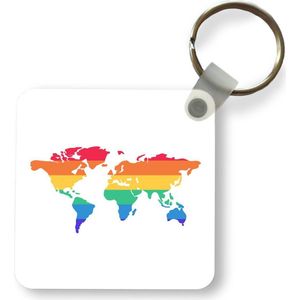 Sleutelhanger - Uitdeelcadeautjes - Kaart - Wereld - Regenboog - Plastic