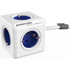 DesignNest PowerCube Extended 1,5 meter kabel - wit/blauw - 5 stopcontacten Type F - stekkerdoos - stekkerblok