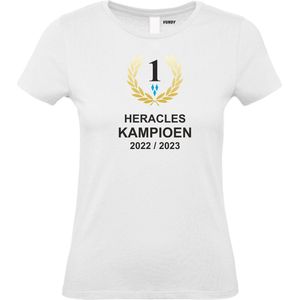 Dames T-shirt Heracles Kampioen 2023 | Heracles Almelo Supporter | Shirt Kampioen Almelo | Kampioensshirt 2022-2028 | Wit | maat XXL