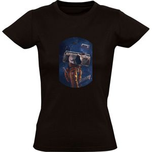 Astronaut luistert muziek Dames T-shirt | dj | play | music | muziek luisteren | radio | bandje | geluid | Zwart