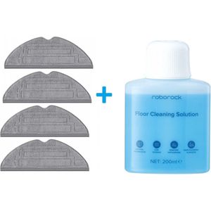 4 x Mop - Dweildoek voor Roborock S7 Maxv / S8 / S8 + / S8 Pro Ultra + 200 ml Roborock Vloeistof voor vloerreiniging Vloerreinigingsvloeistof concentraat - Voor alle vloeren Tegels, keramiek, laminaat - natuurlijk - compatibel met Roborock