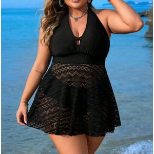 2 delige sexy elegante corrigerende badpak badpakjurk zwart incl onderbroek plus size 3XL eu 50