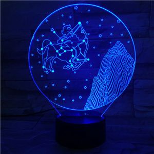 3D Led Lamp Met Gravering - RGB 7 Kleuren - Sterrenbeeld Boogschutter