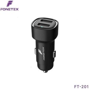 FoneTex Dual USB-A 12W - USB-A Autolader - 12/24 V - Compact - 12W - 2x USB-A Auto Oplader - Geschikt Voor Telefoons - Geschikt Voor Tablets - Universeel - Zwart