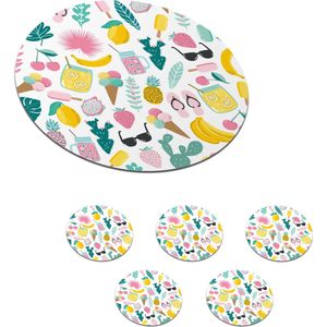 Onderzetters voor glazen - Rond - Zomer - Elementen - Patroon - 10x10 cm - Glasonderzetters - 6 stuks