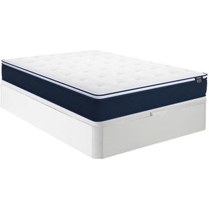 Vente-unique Set 140 x 190 cm bedbodem met opbergruimte, wit + matras met pocketveren met ingebouwd dekmatras van 24 cm dik - ALTIER van YSMÉE L 190 cm x H 30 cm x D 140 cm