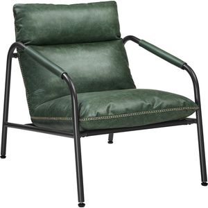 Rootz Forest Green Lounge Chair - Fauteuil - Buitenstoel - Stalen frame - Polyestervezel - PU-synthetisch leer - Lichtgewicht - Stevig - Comfortabel - 90 cm x 74,2 cm x 90 cm