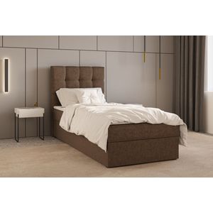 InspireME - Boxspring Bed 05 - Luxe en Comfort - Inclusief Topmatras - Verkrijgbaar in Meerdere Maten - Boxspringbed 05 (Bruin - Hugo 24, 90x200 cm)