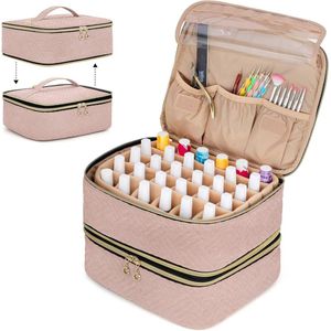 Nagellak Organizer Afneembare 2 Lagen - Opbergtas voor 60 Flessen Nagellak - Bleekroze Kleur nagellak opbergen