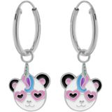 Kinderoorbellen | Eenhoorn oorbellen | Zilveren oorringen met hanger, panda-eenhoorn met roze hartjesbril