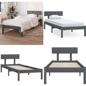 vidaXL Bedframe massief grenenhout grijs 90x190 cm - Bedframe - Bedframes - Bed - Bedbodem