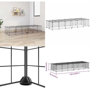 vidaXL Huisdierenkooi met deur 28 panelen 35x35 cm staal zwart - Dierenhok - Dierenhokken - Dierenverblijf - Dierenverblijven