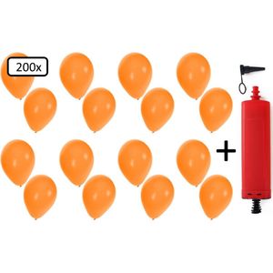 200x Ballonnen oranje + ballonpomp - Ballon carnaval festival feest party verjaardag landen helium lucht thema