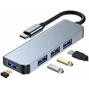4 in 1 - Aluminium USB Type-C naar USB 3.0 Hub - 4 Poorten Adapter - met 1 USB-3.0 en 3 USB-2.0 poorten | Draagbaar USB- C Dock MacBook / Windows