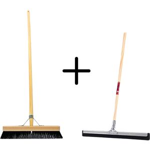 Synx Tools Paardenhaar 40cm + Vloertrekker 35cm met Steel 120cm - Kamerveger – Vloerreiniger – Moppen – Zachte binnenbezem met steel 160cm