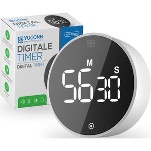 YUCONN® Digitale Kookwekker - Keukenwekker - Timer en Stopwatch - Eierwekker - Douche timer - Magneet - Met Draaiknop - Wit/Zwart