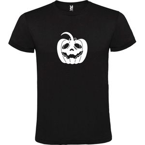 Zwart T-Shirt met “ Halloween Pompoen “ afbeelding Wit Size L