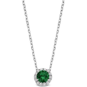 New Bling - 9NB-1380 - zilveren ketting met witte en groene zirkonia steentjes - 925 sterling silver - rhodium plated - 40+5cm
