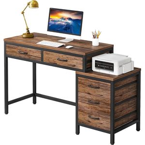 AllinShop® - Bureautafel - Computer Tafel - Game Bureau - Game Tafel - Met 5 Laden - Bureaustoel - Laptop Tafel - Bruin Zwart - Hout - 100x45x82CM