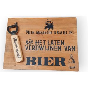 Wandbord met opener ""magische toverstaf"" bieropener flessenopener vaderdag verjaardag cadeau kado origineel