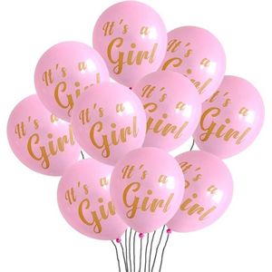 10 genderreveal ballonnen roze met gouden tekst It's a Girl - ballon - it's a girl - genderreveal - zwanger - geboorte - babyshower - roze