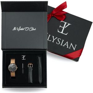 Elysian - Horloge Geschenkset Vrouwen - Rosé Gouden mesh horloge geschenkdoos met leren horlogebandje - Roestvrij Staal - Cadeau Voor Vrouw