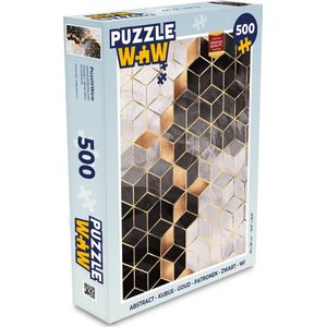 Puzzel Abstract - Kubus - Goud - Patronen - Zwart - Wit - Legpuzzel - Puzzel 500 stukjes