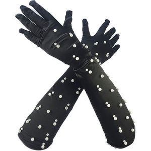 BamBella® - Handschoenen feest Lang Zwart Steentjes - dames - One Size